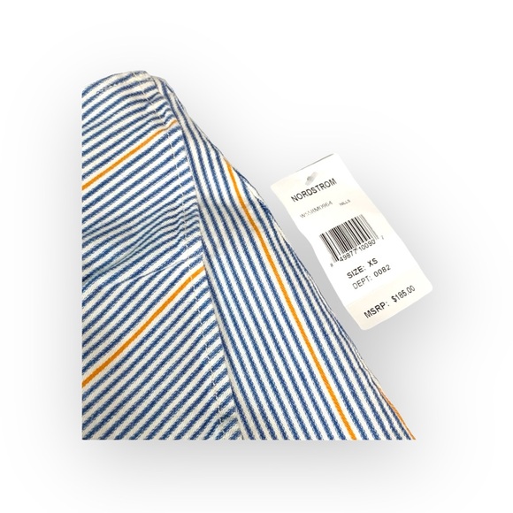 new 3x1 ᯾ Jane Ruffle Stretch Denim Mini Skirt ᯾ Blue Ticking Stripe ᯾ XS ᯾ Chic - Picture 9 of 16